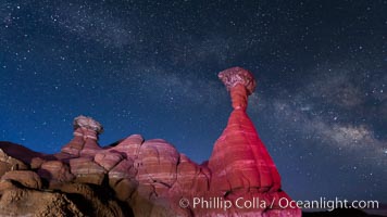 The Milky Way rises in the sky above the Toadstool Hoodoos near the Paria Rimrocks.  Rimrock Hoodoos, Grand Staircase - Escalante National Monument, Utah