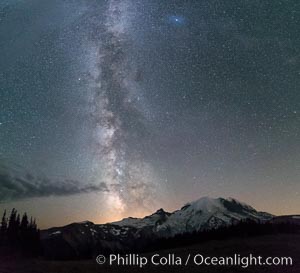 Milky Way and stars at night above Mount Rainier, Sunrise, Mount Rainier National Park, Washington