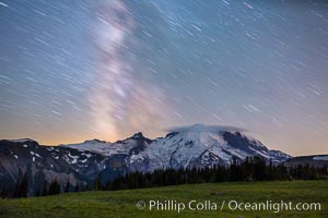 Milky Way and stars at night above Mount Rainier, Sunrise, Mount Rainier National Park, Washington