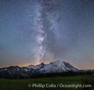 Milky Way and stars at night above Mount Rainier, Sunrise, Mount Rainier National Park, Washington