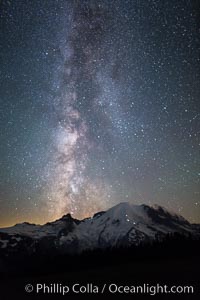 Milky Way and stars at night above Mount Rainier, Sunrise, Mount Rainier National Park, Washington