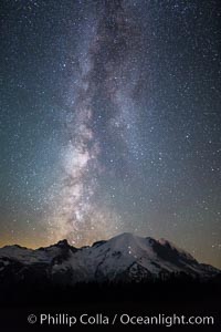 Milky Way and stars at night above Mount Rainier, Sunrise, Mount Rainier National Park, Washington