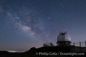 Milky Way over Mount Laguna FAA Radar Site, including ARSR-4 radome (radar dome)