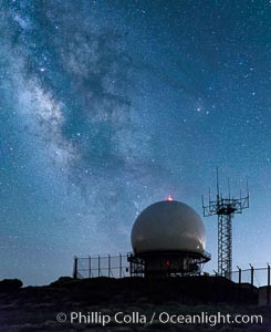 Milky Way over Mount Laguna FAA Radar Site, including ARSR-4 radome (radar dome)