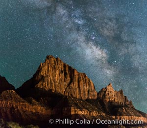 Milky Way over the Watchman, Zion National Park.  The Milky Way galaxy rises in the night sky above the the Watchman