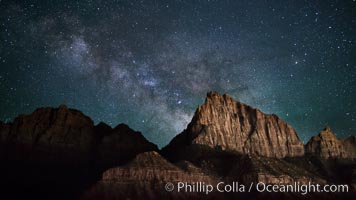 Milky Way over the Watchman, Zion National Park.  The Milky Way galaxy rises in the night sky above the the Watchman