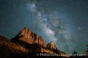 Milky Way over the Watchman, Zion National Park.  The Milky Way galaxy rises in the night sky above the the Watchman