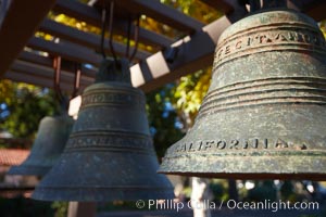 Mission bells, Mission San Luis Obispo del Tolosa.  Established in 1772, Mission San Luis Obispo de Tolosa is a Spanish mission founded by Junipero Serra, first president of the California missions.  It was the fifth in a chain of 21 missions stretching from San Diego to Sonoma.  Built by the Chumash indians living in the area, its combination of belfry and vestibule is unique among California missions.  In 1846 John C. Fremont and his California battalion quartered here while engaged in the war with Mexico