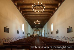 Mission San Luis Obispo del Tolosa, chapel interior.  Established in 1772, Mission San Luis Obispo de Tolosa is a Spanish mission founded by Junipero Serra, first president of the California missions.  It was the fifth in a chain of 21 missions stretching from San Diego to Sonoma.  Built by the Chumash indians living in the area, its combination of belfry and vestibule is unique among California missions.  In 1846 John C. Fremont and his California battalion quartered here while engaged in the war with Mexico