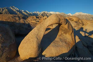 Moebius Arch, a 17-foot-wide natural rock arch found amid the spectacular granite and metamorphose stone formations of the Alabama Hills, near the eastern Sierra town of Lone Pine, Alabama Hills Recreational Area