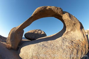 Moebius Arch, a 17-foot-wide natural rock arch found amid the spectacular granite and metamorphose stone formations of the Alabama Hills, near the eastern Sierra town of Lone Pine, Alabama Hills Recreational Area