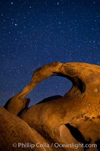 Mobius Arch and stars at night, Alabama Hills, California.