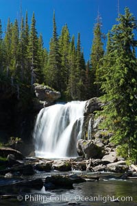 Moose Falls is a 30 foot drop in the Crawfish Creek just before it joins the Lewis River, near the south entrance to Yellowstone National Park