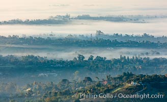 Morning mist over Olivenhain township, North County, San Diego