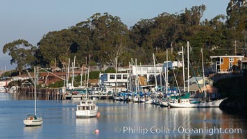 Morro Bay, boats and Morro Rock in the distance