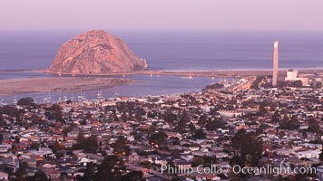 Morro Rock and Morro Bay, in pink pre-sunrise light