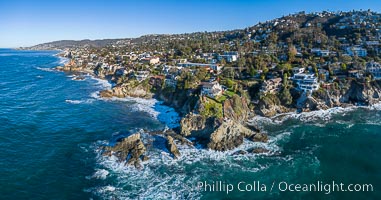 Moss Street Point, Coastline and homes, Laguna Beach, Aerial photo