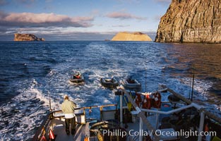 Motoring, south end of Guadalupe Island, Isla Afuera (left) and Isla Adentro (right) in distance, Guadalupe Island (Isla Guadalupe)