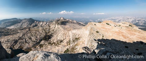 View from Summit of Mount Hoffmann, Ten Lakes Basin at lower left, looking northeast toward remote northern reaches of Yosemite National Park, panorama