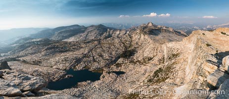 View from Summit of Mount Hoffmann, Ten Lakes Basin at lower left, looking northeast toward remote northern reaches of Yosemite National Park, panorama