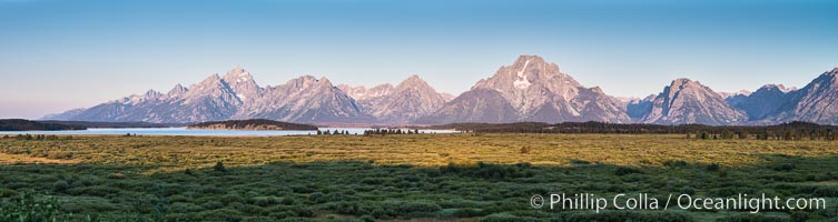 Mount Moran and Teton Range at sunrise from Willow Flats, Grand Teton National Park