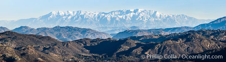 Snow-covered Mount San Gorgonio,viewed from Double Peak Park in San Marcos, on an exceptionally clear winter day