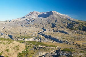 Mount St. Helens viewed from Johnston Observatory five miles away, showing western flank that was devastated during the 1980 eruption, Mount St. Helens National Volcanic Monument, Washington