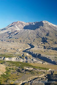 Mount St. Helens viewed from Johnston Observatory five miles away, showing western flank that was devastated during the 1980 eruption, Mount St. Helens National Volcanic Monument, Washington