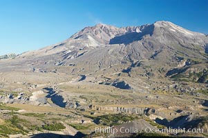 Mount St. Helens viewed from Johnston Observatory five miles away, showing western flank that was devastated during the 1980 eruption. Mount St. Helens National Volcanic Monument, Washington, USA, natural history stock photograph, photo id 13931