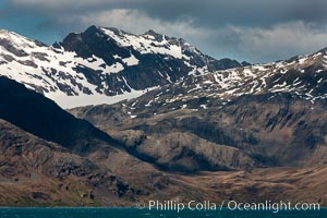 Mountains, glaciers and ocean, the rugged and beautiful topography of South Georgia Island, Grytviken