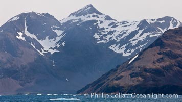 Mountains, glaciers and ocean, the rugged and beautiful topography of South Georgia Island, Grytviken