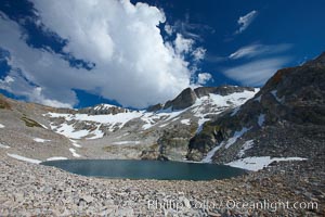 Nameless Lake (10709'), surrounded by glacier-sculpted granite peaks of the Cathedral Range, near Vogelsang High Sierra Camp, Yosemite National Park, California