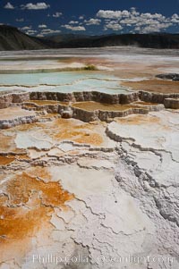 New Blue Spring and its travertine terraces, part of the Mammoth Hot Springs complex, Yellowstone National Park, Wyoming