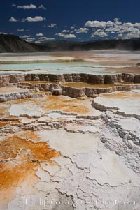 New Blue Spring and its travertine terraces, part of the Mammoth Hot Springs complex, Yellowstone National Park, Wyoming