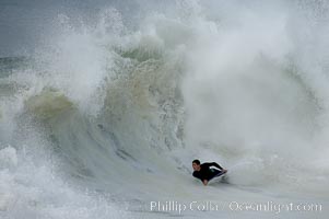 A wall of gooey red tide foam, close out.  The Wedge, Newport Beach, California