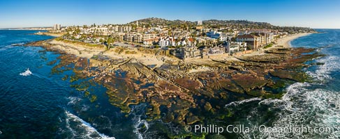 Aerial Panorama of Nicholson Point and Hospitals Beach, aerial photo, extreme low tide, La Jolla, California