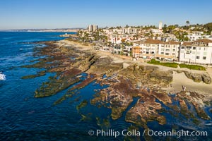 Nicholson Point and Hospitals Beach, aerial photo, extreme low tide, La Jolla, California