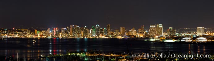 City lights of downtown San Diego surround the San Diego bay