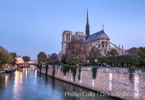 River Seine and Notre Dame Cathedral at Sunrise. Notre Dame de Paris (