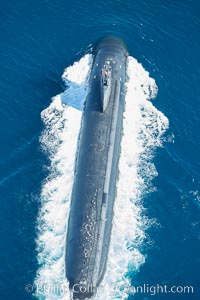 Nuclear submarine at the surface of the ocean, aerial photo, San Diego, California