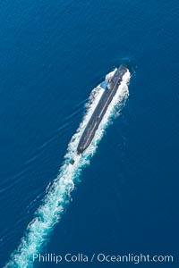 Nuclear Submarine approaching San Diego Harbor, Aerial photo