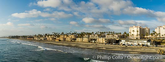 Oceanside beach at sunset viewed from Oceanside Pier