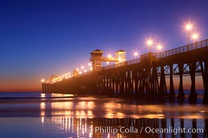 Oceanside Pier at dusk, sunset, night.  Oceanside. California, USA, natural history stock photograph, photo id 14635