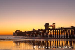 Oceanside Pier at dusk, sunset, night.  Oceanside. California, USA, natural history stock photograph, photo id 14644