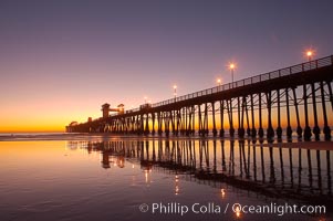 Oceanside Pier at dusk, sunset, night.  Oceanside. California, USA, natural history stock photograph, photo id 14646