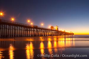 Oceanside Pier at dusk, sunset, night.  Oceanside. California, USA, natural history stock photograph, photo id 14648