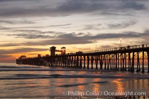 Oceanside Pier at dusk, sunset, night. California, USA, natural history stock photograph, photo id 14800
