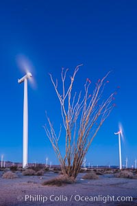 Ocotillo Express Wind Energy Projects, moving turbines lit by the rising sun,