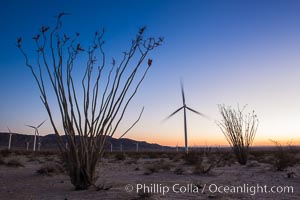 Ocotillo Express Wind Energy Projects, moving turbines lit by the rising sun,