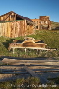 Old barn, with Main Street and I.O.O.F. Hall in background, Bodie State Historical Park, California